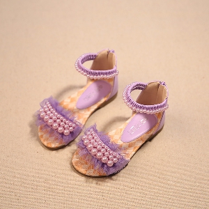 Детски сандали за момичета с шифон и перли-3 цвята.