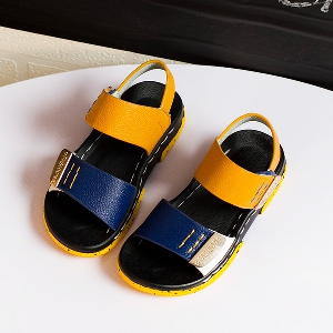 Детски ежедневни сандалки за момичета в тъмно син, бял и оранжев цвят