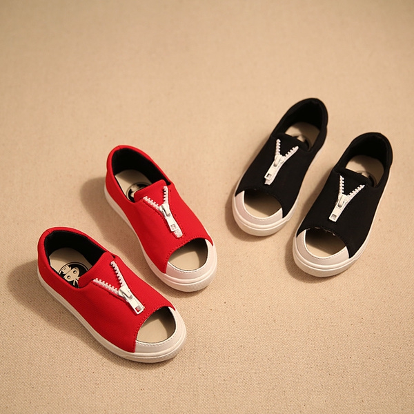 Παιδιά περιστασιακά σανδάλια - ανοιχτή πάνινα παπούτσια τύπου σε μαύρο και κόκκινο