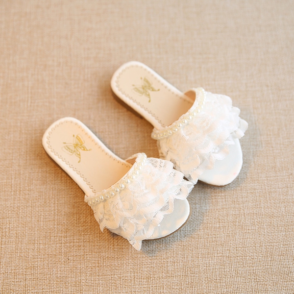 Παιδική καλοκαίρι παντόφλες δαντέλα σε λευκό, ροζ και μπλε