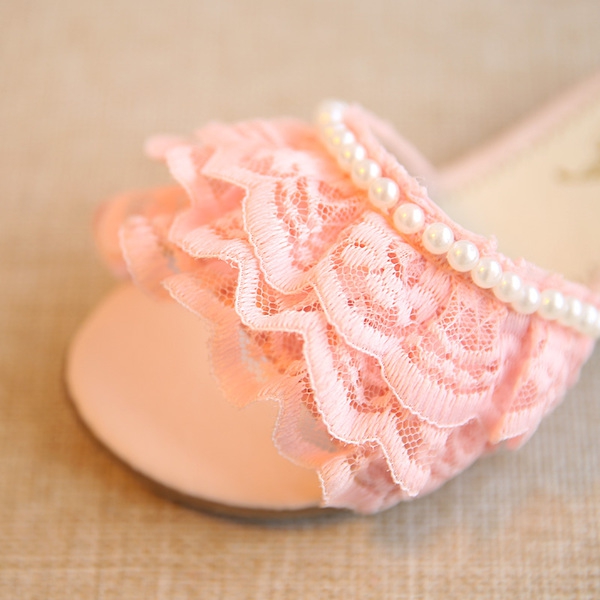 Παιδική καλοκαίρι παντόφλες δαντέλα σε λευκό, ροζ και μπλε