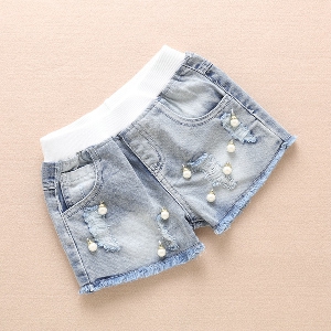 Къси дънкови панталони за момичета - 4 модела с еластична талия