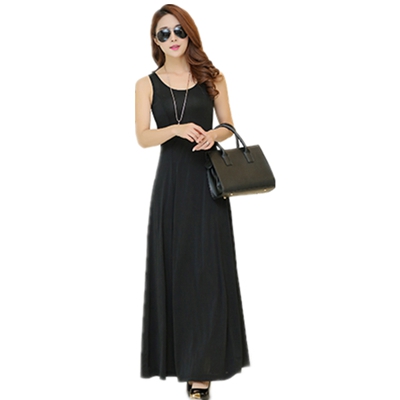 Κυρίες καλοκαίρι, ευρεία και μακρά βραδινά και casual φορέματα - αμάνικα, μικρό ή μακριά μανίκια - μπλε, μαύρο, κόκκινο κρασί, γ