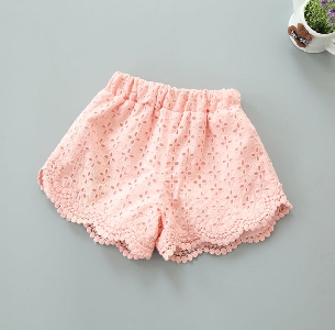 Детски дантелени къси панталони за момичета - три цвята - розови, тъмносини,  бели