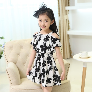 Παιδικό καλοκαιρινό μαύρο και άσπρο φόρεμα με λουλούδια - ένα μοναδικό προϊόν για τα κορίτσια - 2 μοντέλα