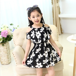 Детски летни черно-бели рокли на цветенца - уникален продукт за момичета - 2 модела