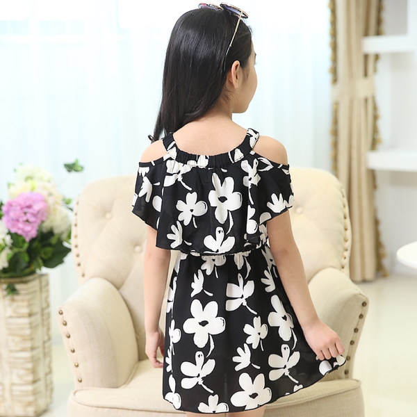 Детски летни черно-бели рокли на цветенца - уникален продукт за момичета - 2 модела
