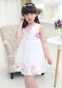 Детски рокли - 3 модела за момичета - летни,  дантелени и с широка част от полата - лилави, розови и бели