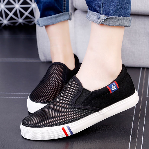 Дамски мокасини от искуствена кожа черен и бял цвят