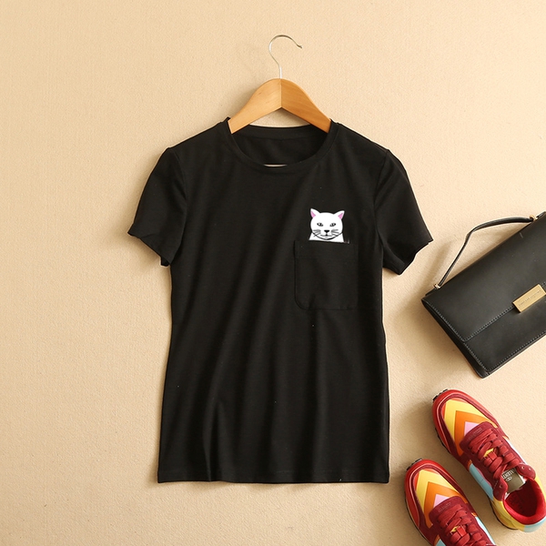 Дамска пролетна блуза с джоб с коте в различни цветове