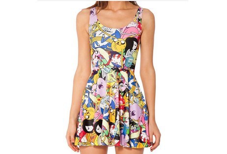 Дамски летни къси цветни рокли с различни мотиви - лилави, черни, червени, ягодки, 3D модели