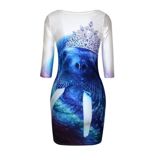 Дамски вечерни рокли в няколко цветни модела, вталени - 3D - леопард, дъга, лъв, мотиви с цветя