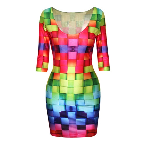 Дамски вечерни рокли в няколко цветни модела, вталени - 3D - леопард, дъга, лъв, мотиви с цветя