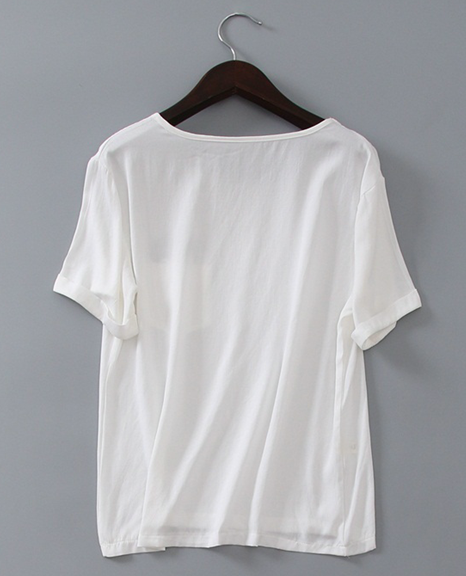 Дамска бяла памучна лятна тениска с къс ръкав и анимация 