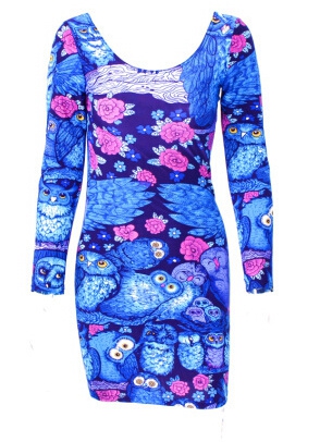 Дамска 3D рокля с дълъг ръкав в различни цветове