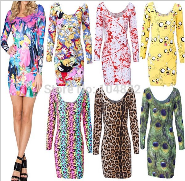 Дамска 3D рокля с дълъг ръкав в различни цветове