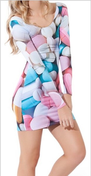 Дамска 3D рокля с дълъг ръкав в различни цветове
