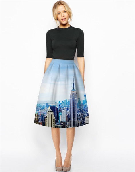 Дамска пола с висока талия с пейзаж