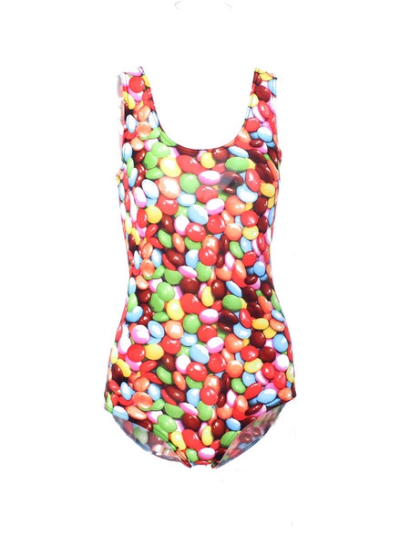 Дамски 3D цял бански на точки, раирани, карирани, ягодки - син, жълт, леопардов, черен