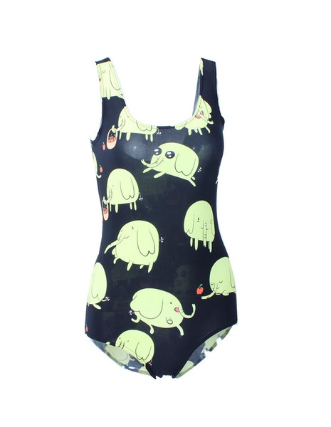 Дамски 3D цял бански на точки, раирани, карирани, ягодки - син, жълт, леопардов, черен