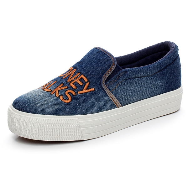 Дамски дънкови мокасини светло син и тъмно син цвят