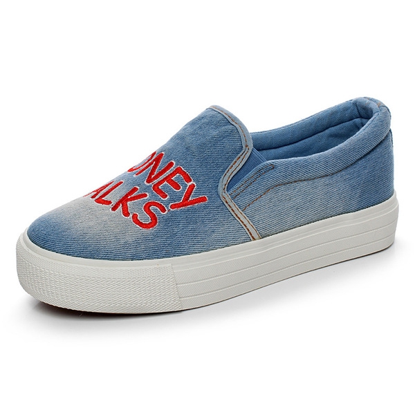 Дамски дънкови мокасини светло син и тъмно син цвят