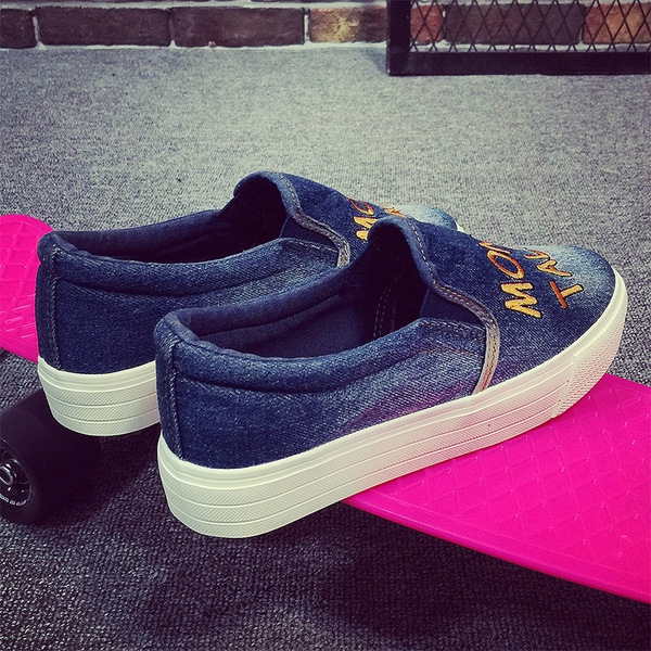 Дамски дънкови мокасини светло син и тъмно син цвят