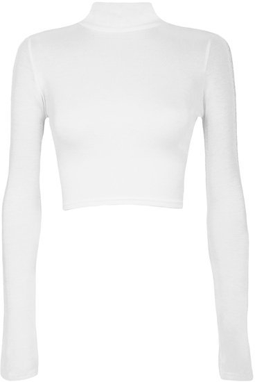 Дамска къса блуза с висока талия и дължина до пъпа, с дълги ръкави - червена, черна , цикламена, бяла