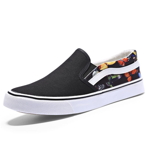 Дамски мокасини бял син и черен цвеят