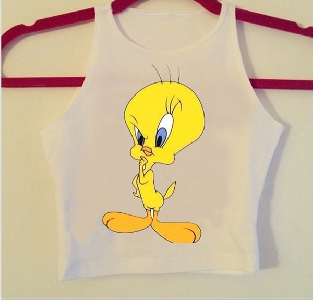 Бял дамски потник с различни принтове - котка или Tweety