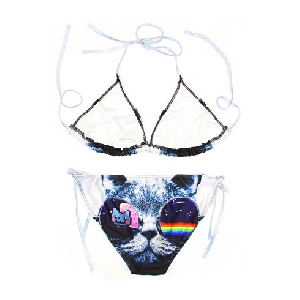 Дамски бански костюм триизмерен с котка с очила