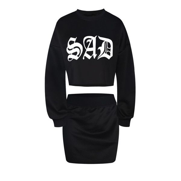 Дамски екип от къса блуза с дълъг ръкав и пола в два модела - SAD - розова и черна