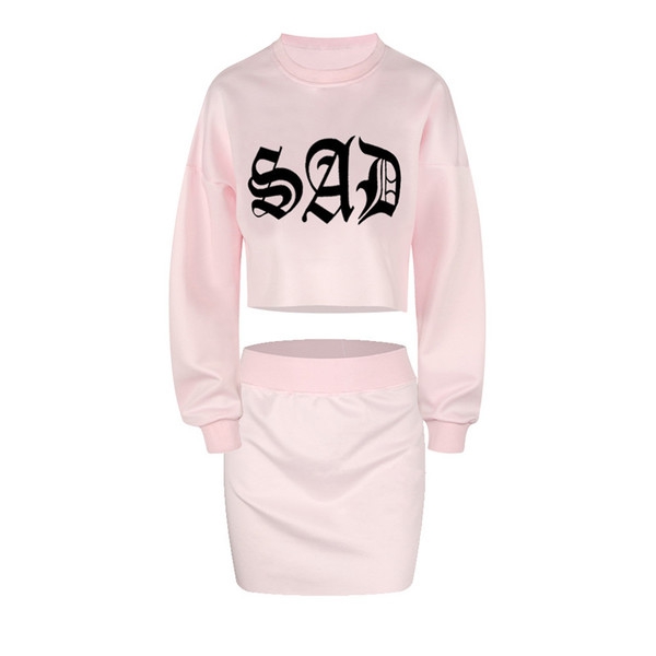 Дамски екип от къса блуза с дълъг ръкав и пола в два модела - SAD - розова и черна