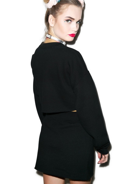 Дамски екип от къса блуза с дълъг ръкав и пола в два модела - SAD - розова и черна