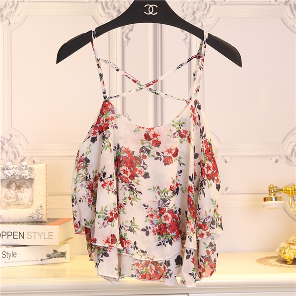 Дамски шифонен потник с кръстосани презрамки