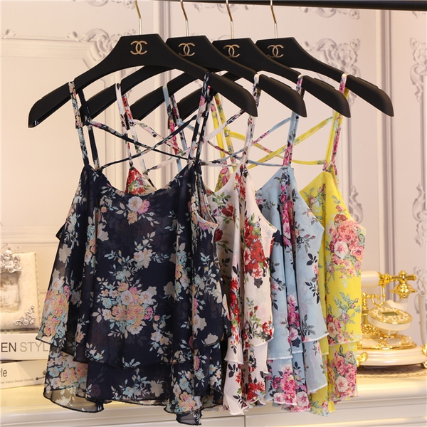 Дамски шифонен потник с кръстосани презрамки