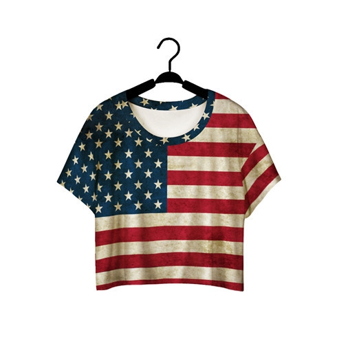 Дамска лятна къса тениска - знамето на САЩ, материал Полиестър
