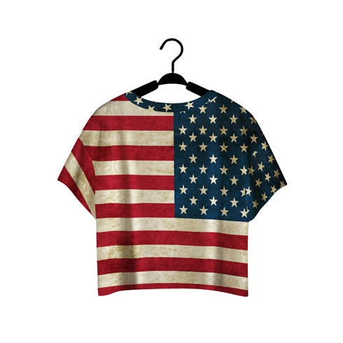 Дамска лятна къса тениска - знамето на САЩ, материал Полиестър