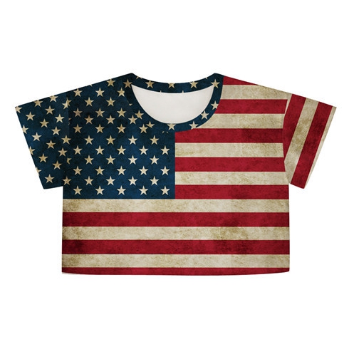 Дамска лятна къса тениска - знамето на САЩ, материал Полиестър