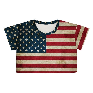 Дамска лятна къса тениска - знамето на САЩ, материал Полиестър