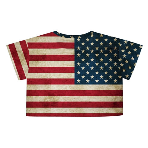 Дамска лятна къса тениска - знамето на САЩ, материал Полиестър