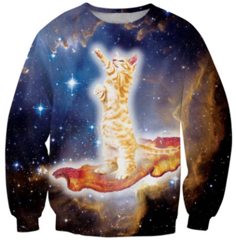 Универсална триизмерна блуза-звездно небе и коте