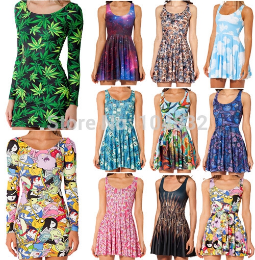 Дамски летни къси  рокли без ръкави, с къс или дълъг ръкав - топ цветни 3D модели - сини, виненочервени