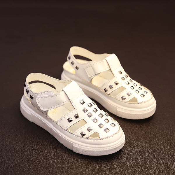 Детски сандали за момичета и момчета от изкуствена кожа бял червен и черен цвят