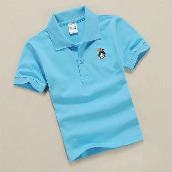 Детски памучни тениски с яка в седем топли цвята.