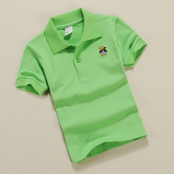 Детски памучни тениски с яка в седем топли цвята.