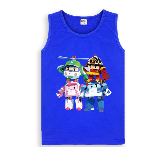 Детски тениски без ръкави за момчета в осем цвята с принт роботи.