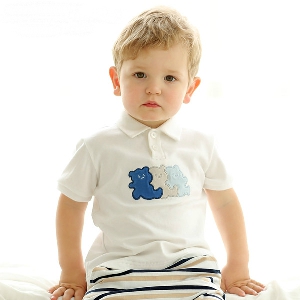 Бебешки тениски за момчета с мечета - бял и син цвят 