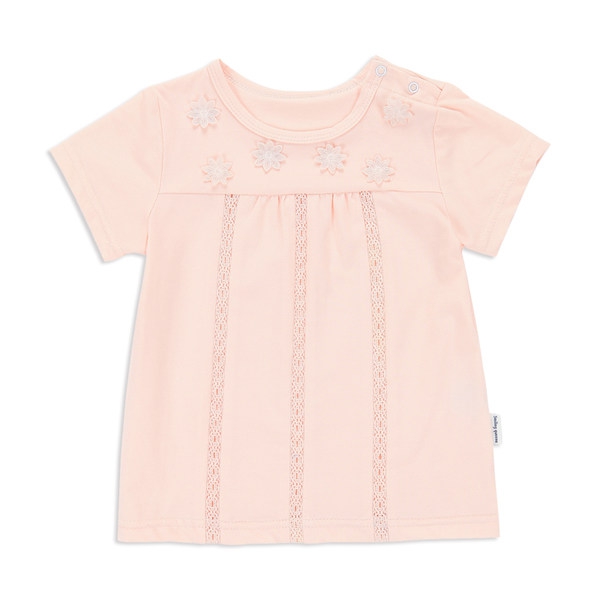 Бебешка тениска за момичета в розов цвят с къс ръкав - един модел