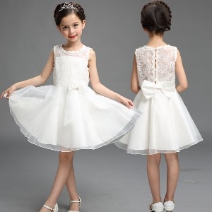 Детска официални рокля с дантела бяла и розова